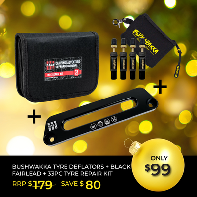 Bushwakka Rapid Tyre Deflatornators + CAOS Fairlead & 33-Piece Tyre Repair Kit